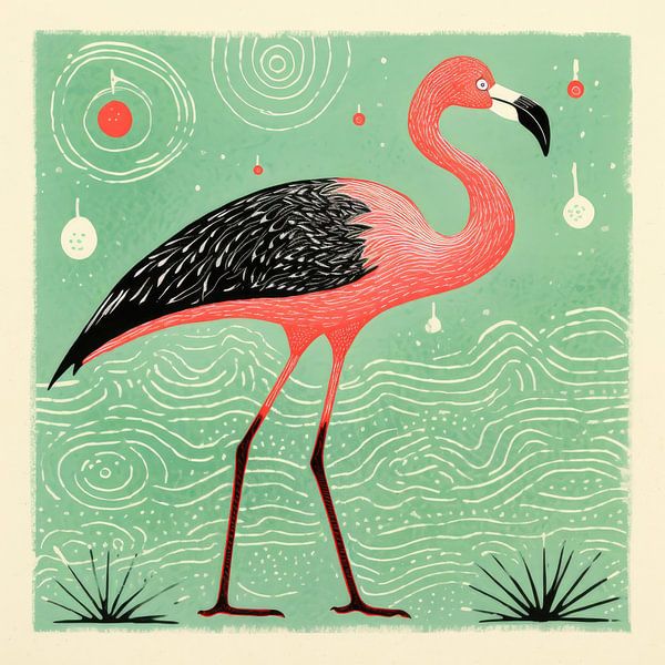 Whimsy Folk Ripple Field Flamingo van Aloke Design