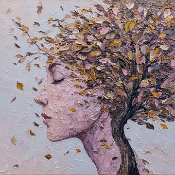 Surreal Woman Tree Memory Falling Leaves by Aden Pink Studio