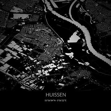 Black-and-white map of Huissen, Gelderland. by Rezona