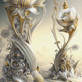 Goud- en zilverkleurige winterbloemen 2 van Joost Bolten