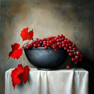 Modern still life, bowl with red grapes by Lauri Creates
