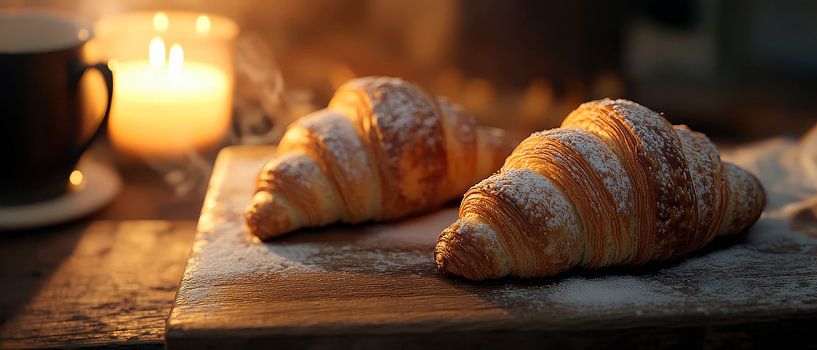 Zarte Croissants mit Kerzenlicht flair von Poster Art Shop