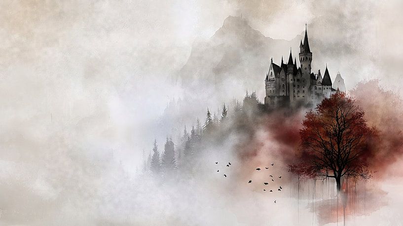 Neuschwanstein im Nebel von Frank Heinz