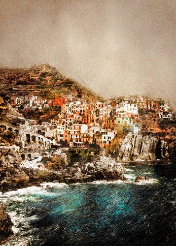 Cinque Terre Italië landschap schilderij #italy