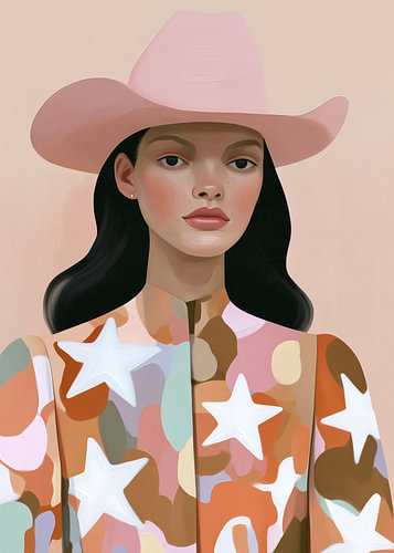 Western Muse Dark Hair – Cowgirl in soft pastel shades