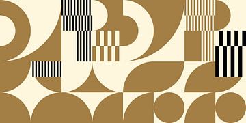 Art géométrique abstrait rétro en or, noir et blanc cassé nr. 15 sur Dina Dankers