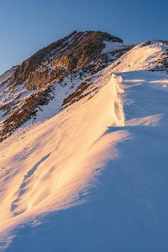 Mountain Kugelhorn to the sunrise after fresh snow