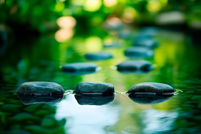 Stenen in water - natuurmotief van Poster Art Shop