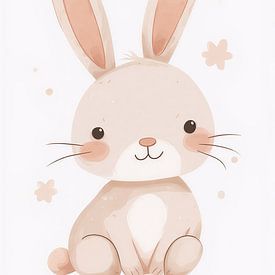 Cute Watercolor Baby Bunny Art Print - Adorable Nursery Wall Art in Peach and Cream Tones by VICTOR S