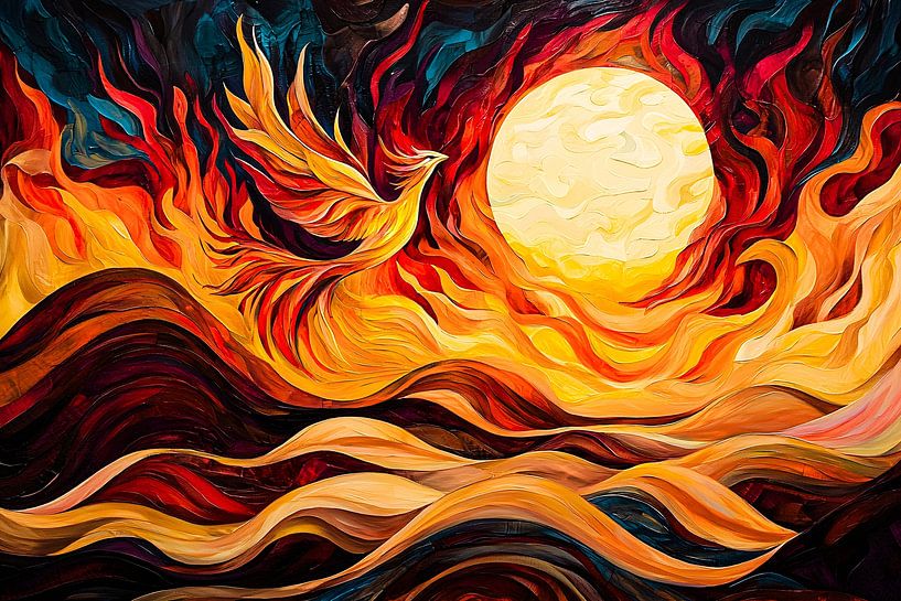 Phoenix and fiery sun by Art & Soul Creations