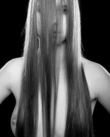 Close up of a beautiful woman topless. photo in black and white #8650 by Photostudioholland