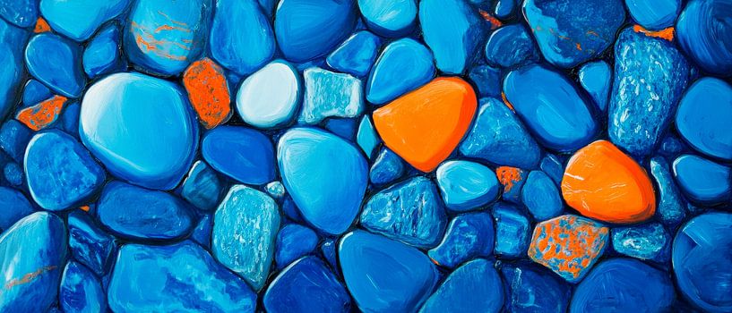Blaue Kieselsteine mit orangefarbenen Akzenten von Poster Art Shop
