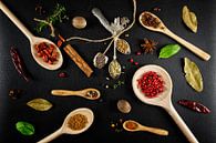 Herbs and spices with wooden ladles by Carola Schellekens thumbnail