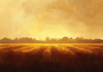 Zon over landschap van Abstract Schilderij