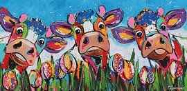 Entre les tulipes sur Vrolijk Schilderij