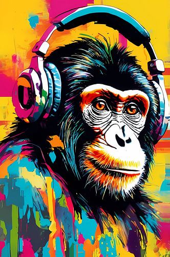 Singe coloré avec écouteurs