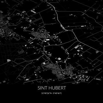 Schwarz-weiße Karte von Sint Hubert, Nordbrabant. von Rezona