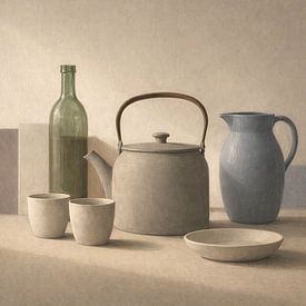 Stillleben mit Teekanne und blauer Vase von Claudia Gründler