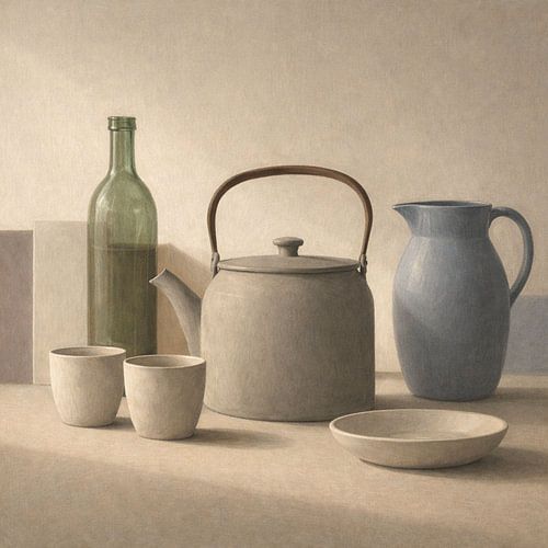 Stillleben mit Teekanne und blauer Vase von Claudia Gründler
