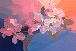 Modern-botanisch: Rosa Blütenzweig mit grober Textur von Studio Pieternel