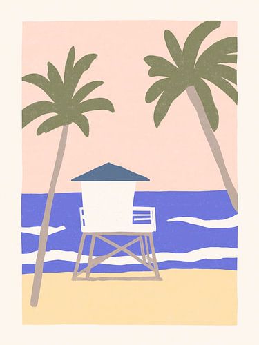 Minimalist Miami Beach Lifeguard Tower Illustration