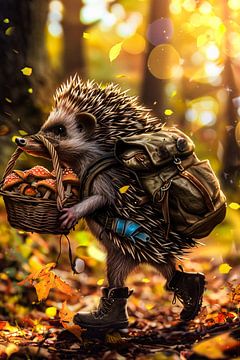 Egel in een herfstbos van Art & Soul Creations