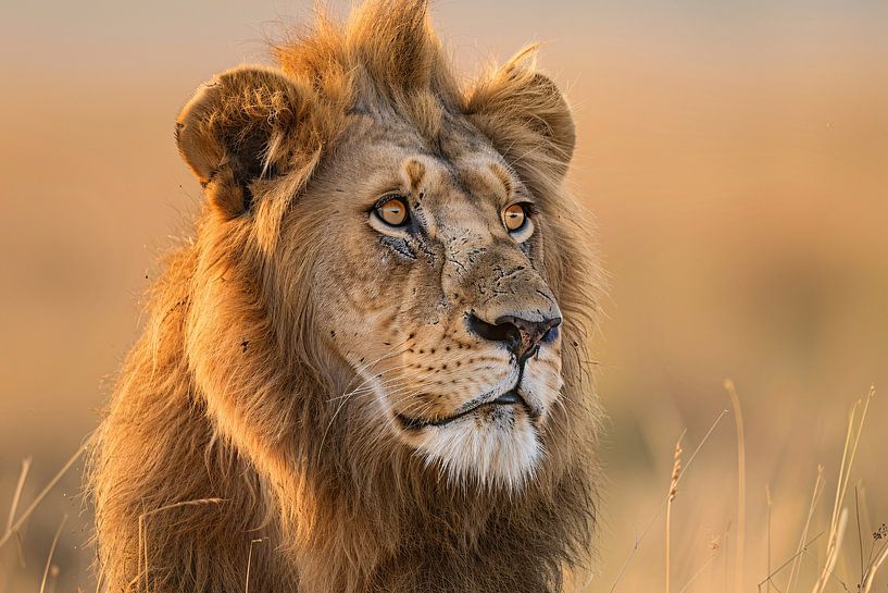 Majestic Lion in Golden Evening Light by Art & Soul Creations