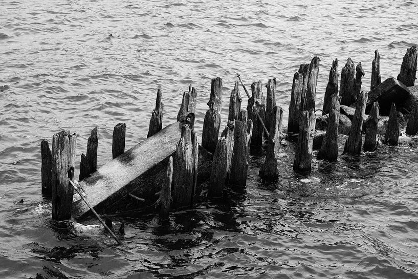 Wooden beams in water by Yvonne Smits