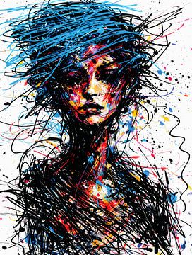 Turbulent Multicolor Scribble Face Art