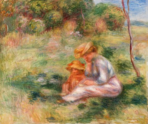 Vrouw met kind op het gras, Renoir (1898)