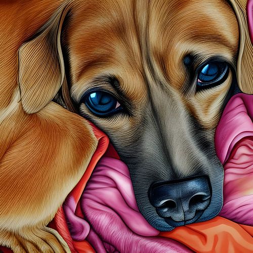 Chiot sur une couverture rose - abstrait