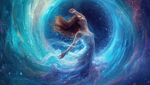 Fantasie vrouw in een kosmische energie vortex