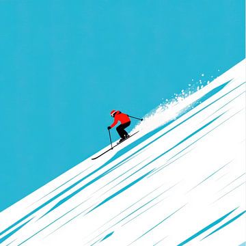 Skiërs op de piste in de sneeuw van Poster Art Shop