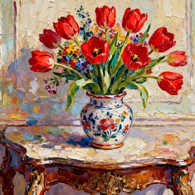 Spring still life in vibrant red by Kristin M