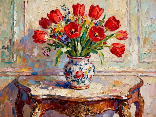 Spring still life in vibrant red