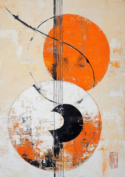 Dynamische Oranje Abstracte Kunst van Zen en Meer