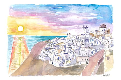 Inoubliable coucher de soleil à Santorin avec vue romantique sur Oia et la mer