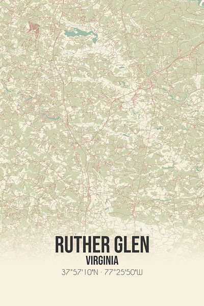 Vintage map of Ruther Glen (Virginia), USA. by Prints of Place