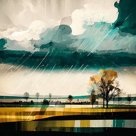 Rain over winter fields