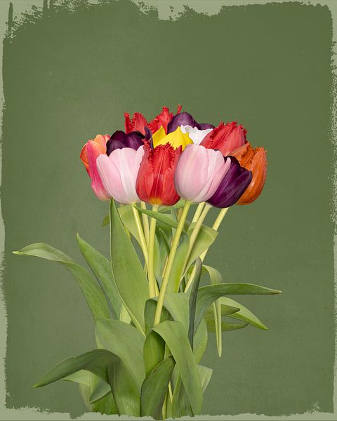 Tulpenstrauß auf Grün von Leon Brouwer