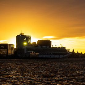 Amsterdam and cruise ship during sunset by Brenda bonte