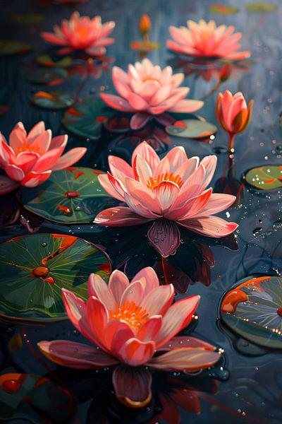 Of Pink Water Lilies in a Pond by Art & Soul Creations