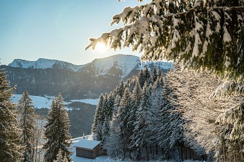 Winteruitzicht op de Hochgrat in de ochtend