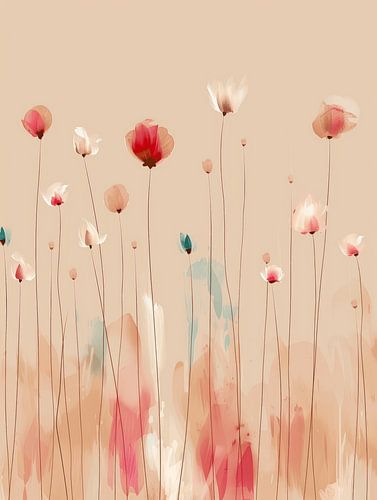 Champ de coquelicots aux couleurs pastel