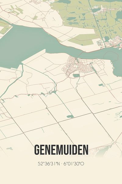 Alte Landkarte von Genemuiden (Overijssel) von Ortsdrucke