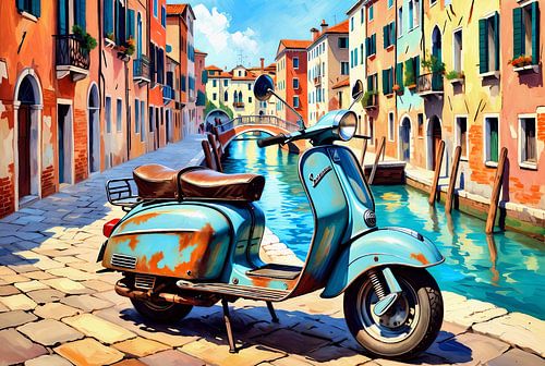 Blauwe scooter in Venetië