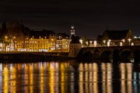 Maastricht skyline during the evening with a view of the saint servaas bridge and the old Stokstraat