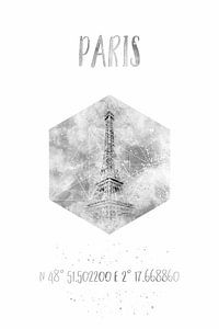 Coordonnées Tour Eiffel PARIS | Aquarelle Monochrome sur Melanie Viola