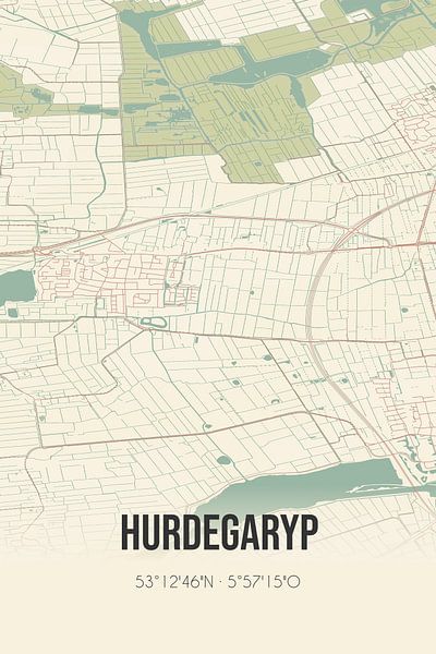Alte Karte von Hurdegaryp (Fryslan) von Ortsdrucke