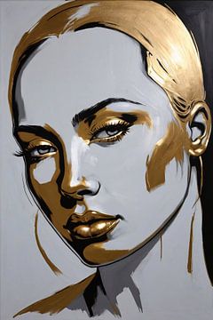 Gold Portrait of a Woman with Modern Art by De Muurdecoratie